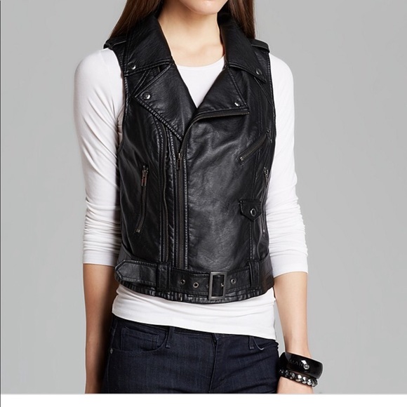 Guess Black Leather Vest Fiona Moto - Picture 1 of 6